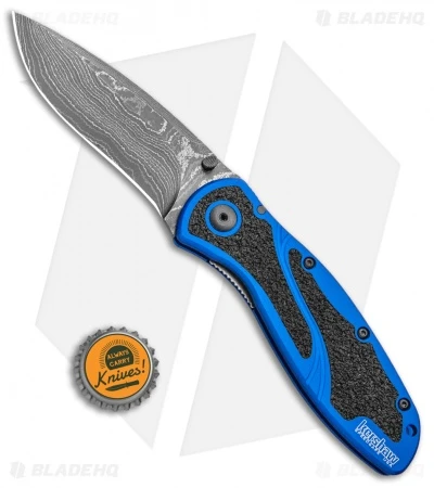 Kershaw Blur Assisted Opening Knife Blue Aluminum (3.375" Damascus) 1670NBDAM - Image 4