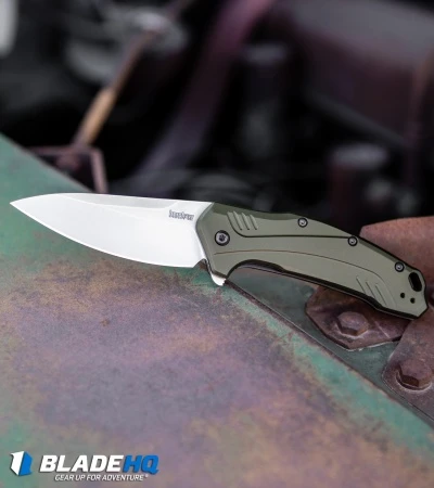 Kershaw Link 20CV Drop Point Knife Olive Al (3.25" Stonewash) 1776OLSW - Image 6
